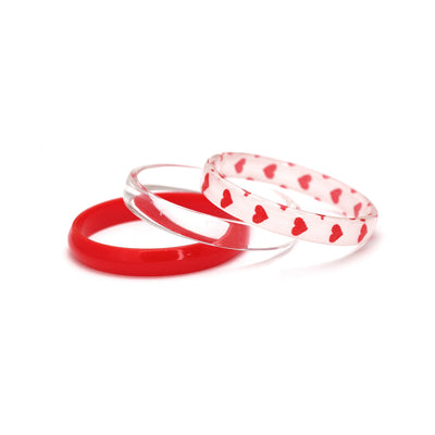 Pulseiras Vermelha e Branca com estampa de Corações - Trio