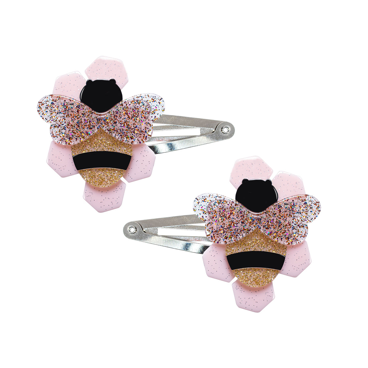 Bee Multi Glitter Gold Snap Clips
