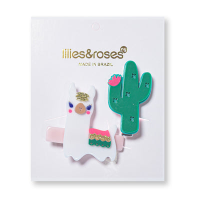 Llama + Cactus Hair Clips -  Lilies & Roses NY