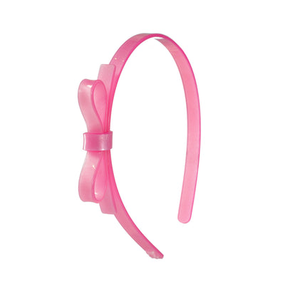 Tiara Laço Fino Rosa Acetinado