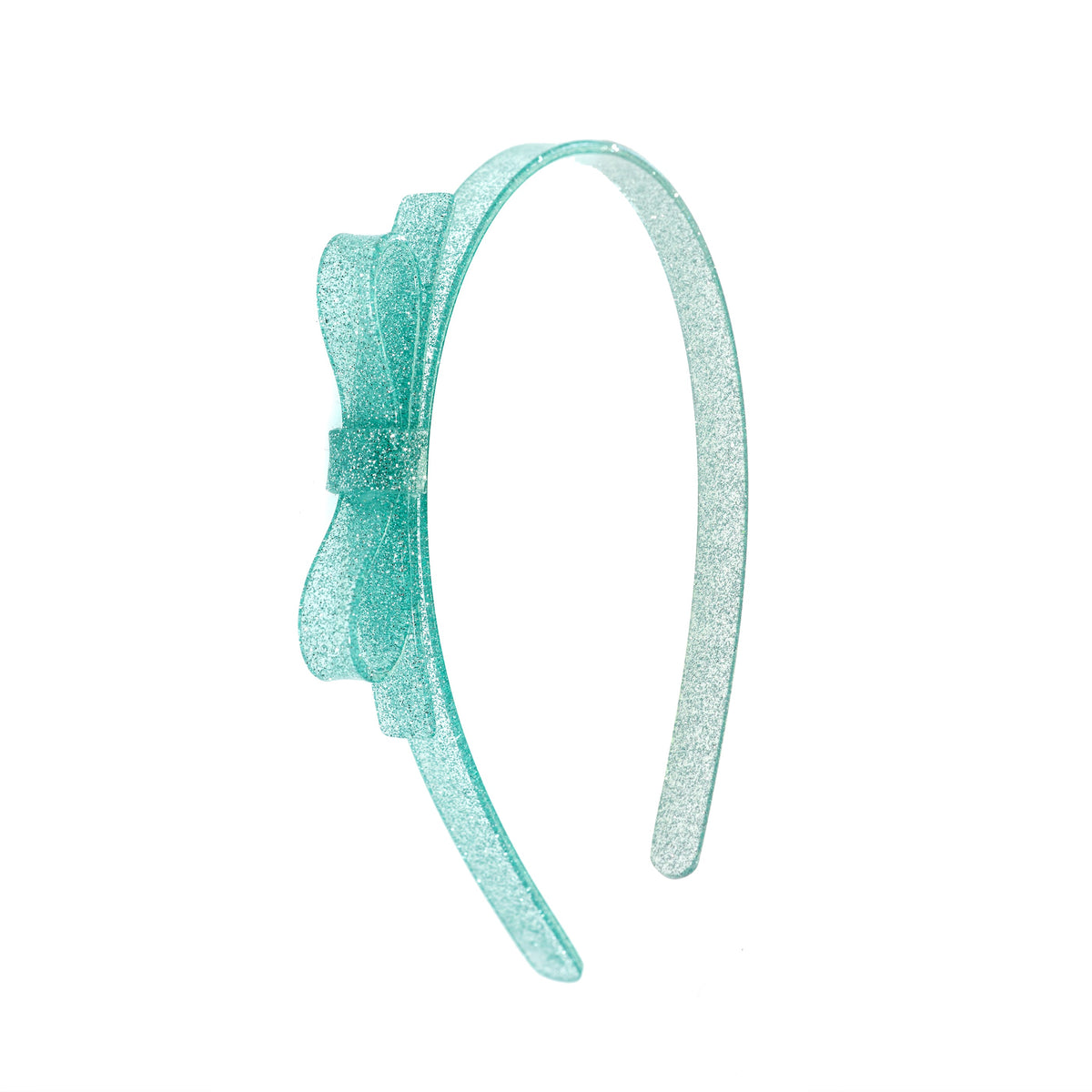 Tiara Laço Fino Menta Claro Purpurinado