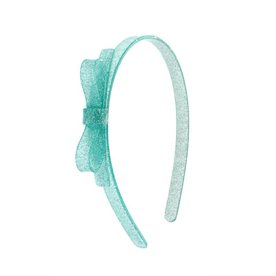 Tiara Laço Fino Menta Claro Purpurinado