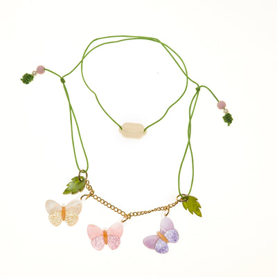  Colar Borboleta Centopeia Lilás Com Rosa