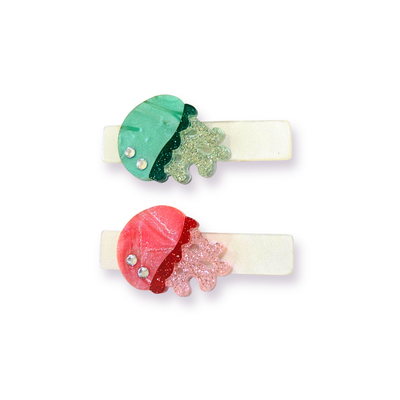 SUM - Presilhas Mini Água-viva Verde e Rosa -  Lilies & Roses NY