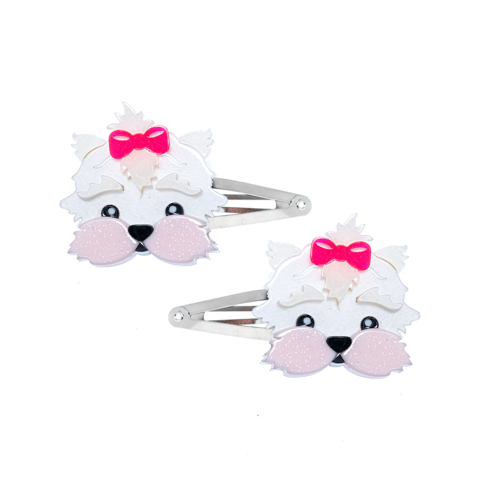 Dog w/ Bow White Snap Clip (pair)