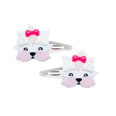 Dog w/ Bow White Snap Clip (pair)